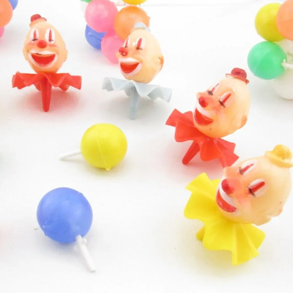 Vintage WILTON Circus Clown Cupcake Cake Toppers Set 6 W/ Balloon Pick Party